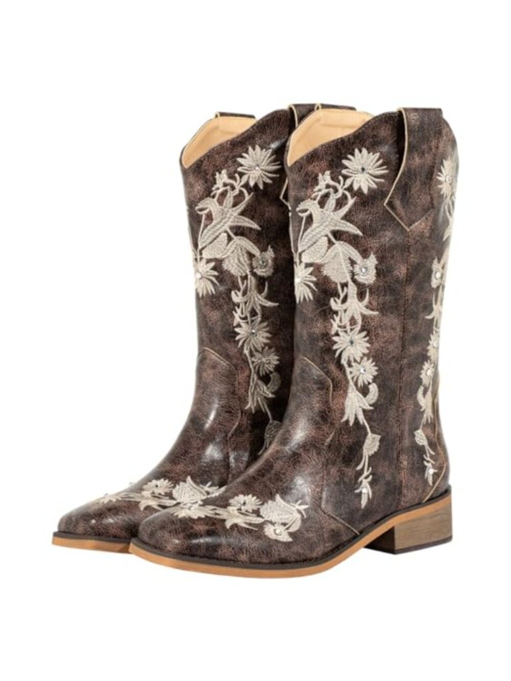SheSole Women's Faux Leather Square Toe Floral Cowboy Boots Western Wedding